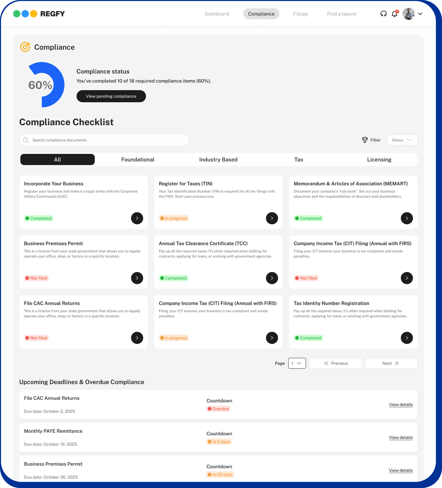 Regfy Dashboard